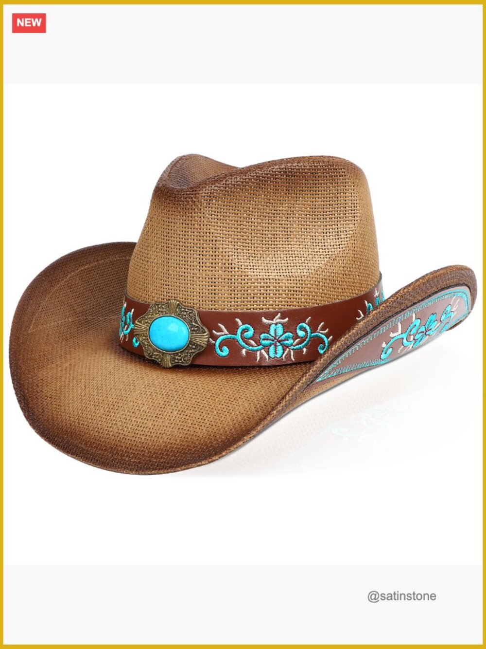 Straw Cowboy Hat with Shapeable Brim and Adjustable Fit - Picture 7 of 7